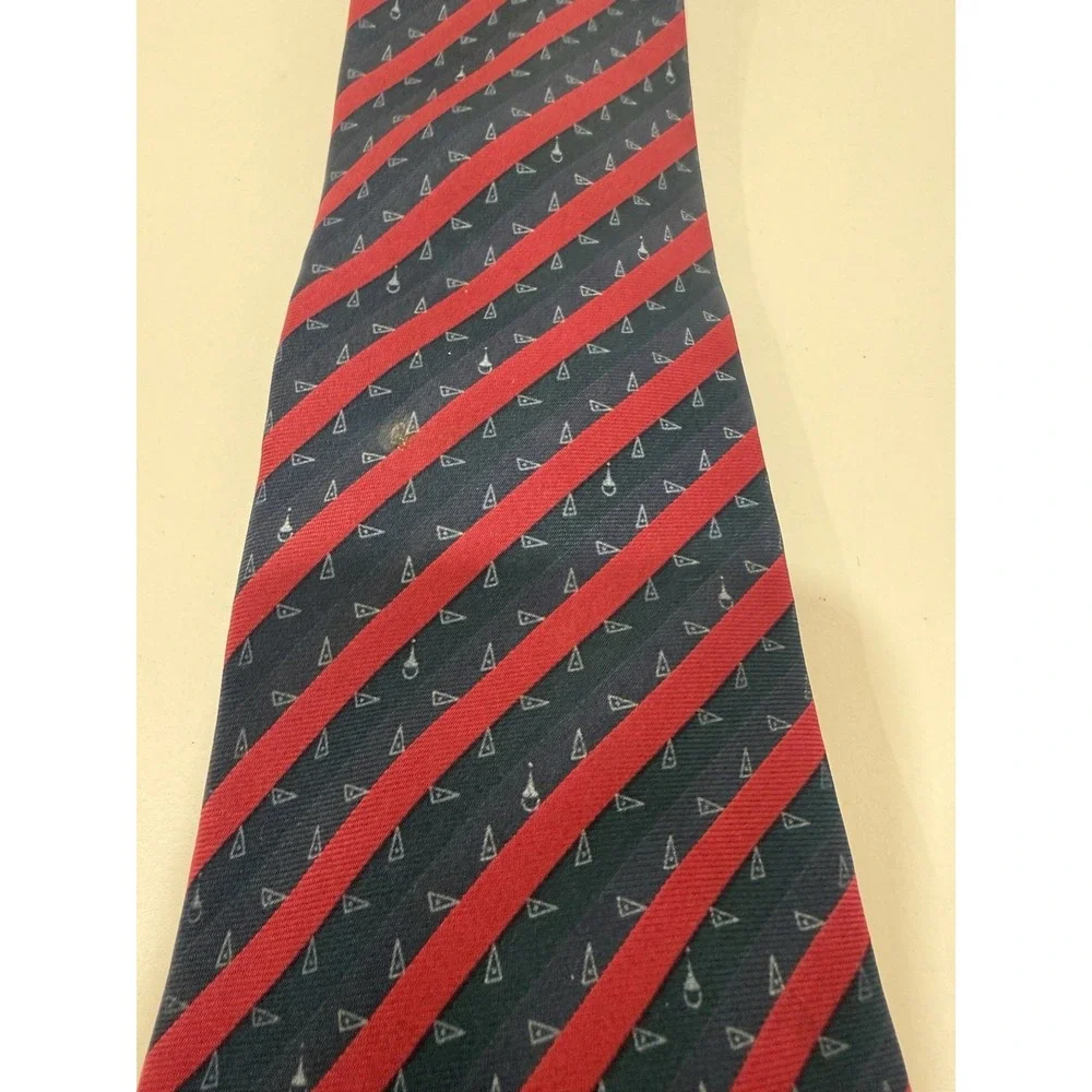Vintage Kids Gucci Silk Necktie Dark Navy Red Diagonal Stripe Pattern 3.5